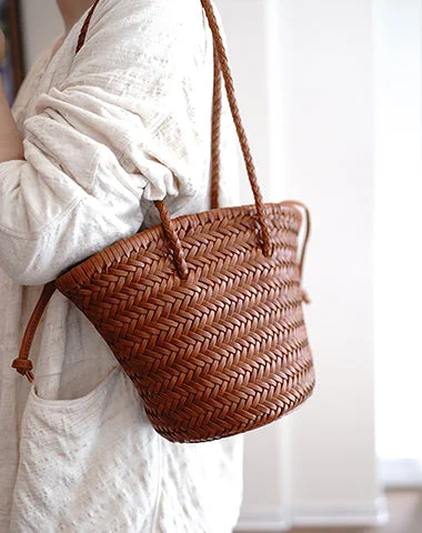 Women's Bucket Bag with Adjustable Shoulder Strap in Orange for Comfort on the Go Brown Womens Braided Leather Bucket Purse Womens Braided Shoulder Bag for Ladies Women's Bucket Bag with Adjustable Shoulder Strap in Orange for Comfort on the Go Brown Womens Braided Leather Bucket Purse Womens Braided Shoulder Bag for Ladies