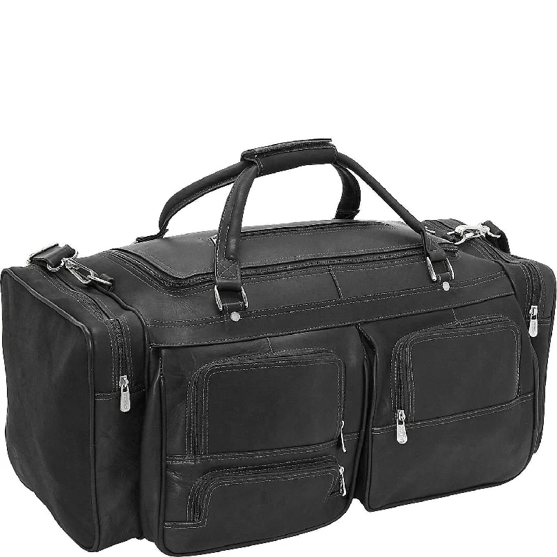 Leather luggage handles for a comfortable and stylish gripPiel 24" Duffel with Pockets Leather luggage handles for a comfortable and stylish gripPiel 24" Duffel with Pockets