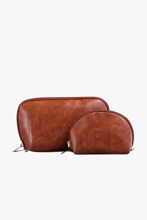 Travel bag with a detachable toiletry pouch for convenienceThe Cosmetic Pouch Set in Maple Travel bag with a detachable toiletry pouch for convenienceThe Cosmetic Pouch Set in Maple