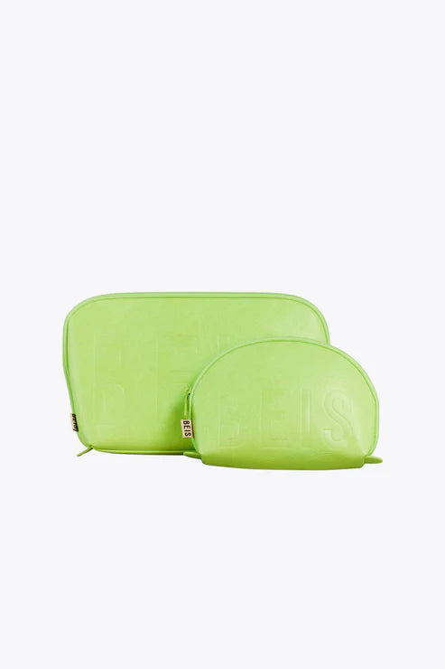 Vintage leather travel bag with brass accents for a classic and sophisticated lookThe Cosmetic Pouch Set in Citron Vintage leather travel bag with brass accents for a classic and sophisticated lookThe Cosmetic Pouch Set in Citron