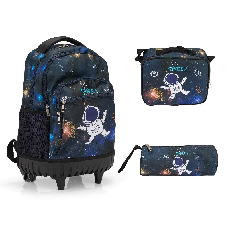 20-Inch 3PCS Kids Rolling Luggage Set, Trolley Backpack with Lunch Bag and Pencil Case for Girls / Boys, Suitcase with Astronaut 20-Inch 3PCS Kids Rolling Luggage Set, Trolley Backpack with Lunch Bag and Pencil Case for Girls / Boys, Suitcase with Astronaut