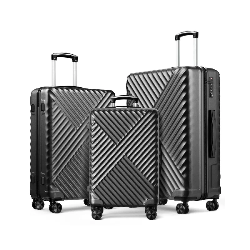 3 Piece Luggage Sets PC+ABS Durable Suitcase with Wheels TSA Lock, 20"/24"/28" Lightweight Travel Luggage Set (Black) 3 Piece Luggage Sets PC+ABS Durable Suitcase with Wheels TSA Lock, 20"/24"/28" Lightweight Travel Luggage Set (Black)