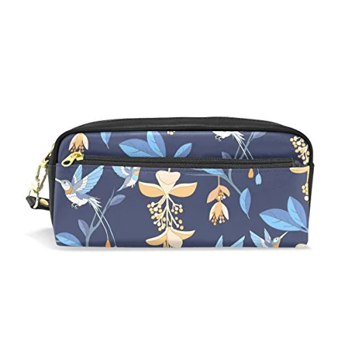 Colourlife Blue Tropical Jungle Flowers Hummingbird Pu Leather Pencil Case Holder Pouch Makeup Bags Colourlife Blue Tropical Jungle Flowers Hummingbird Pu Leather Pencil Case Holder Pouch Makeup Bags