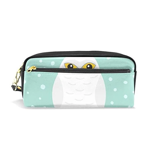 Colourlife White Snow Owl Pu Leather Pencil Case Holder Pouch Makeup Bags For Boys Girls Adults Colourlife White Snow Owl Pu Leather Pencil Case Holder Pouch Makeup Bags For Boys Girls Adults