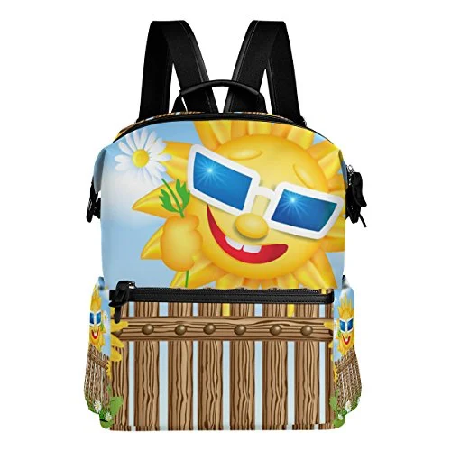Colourlife Wooden Fence On Grass And Smiling Sun Stylish Casual Shoulder Backpacks Laptop School Colourlife Wooden Fence On Grass And Smiling Sun Stylish Casual Shoulder Backpacks Laptop School