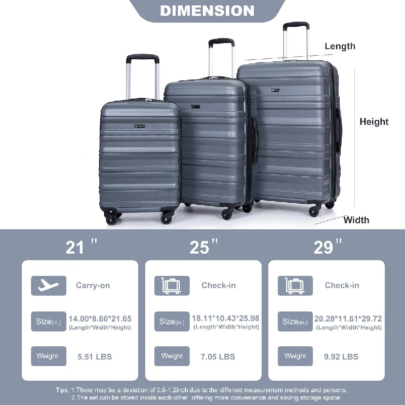 Expandable 3 Piece Luggage Sets PC Lightweight & Durable Suitcase with Two Hooks, Spinner Wheels, TSA Lock, (21/25/29) Expandable 3 Piece Luggage Sets PC Lightweight & Durable Suitcase with Two Hooks, Spinner Wheels, TSA Lock, (21/25/29)
