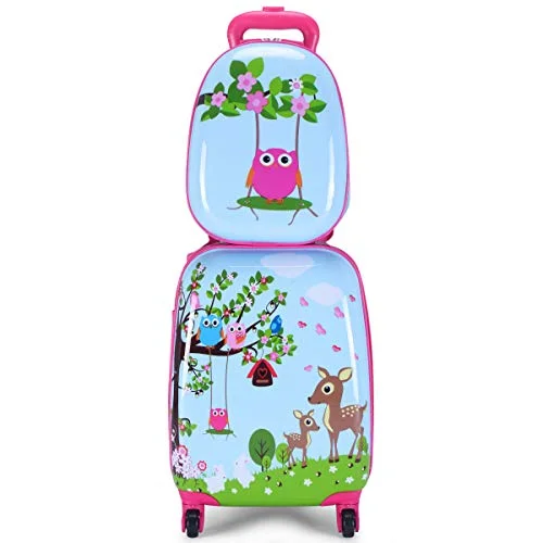GHP 16"×12"×8.5" ABS Kids Animal Shaped Trolley Suitcase Luggage w 12" School Backpack GHP 16"×12"×8.5" ABS Kids Animal Shaped Trolley Suitcase Luggage w 12" School Backpack