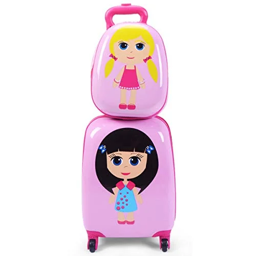 GHP 16"×12"×8.5" ABS Kids Girl Shaped Trolley Suitcase Luggage w 12" School Backpack GHP 16"×12"×8.5" ABS Kids Girl Shaped Trolley Suitcase Luggage w 12" School Backpack