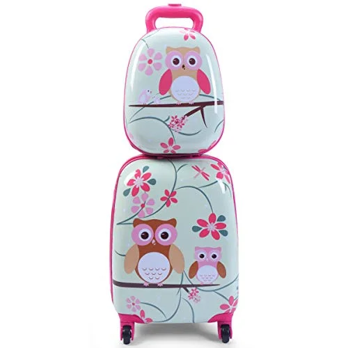 GHP 16"×12"×8.5" ABS Kids Owl Shaped Trolley Suitcase Luggage w 12" School Backpack GHP 16"×12"×8.5" ABS Kids Owl Shaped Trolley Suitcase Luggage w 12" School Backpack