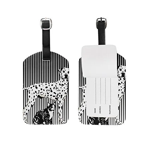 GIOVANIOR Black And White Dog Cat Print PU Leather Luggage Bag Tags Suitcase Labels,1 Pcs GIOVANIOR Black And White Dog Cat Print PU Leather Luggage Bag Tags Suitcase Labels,1 Pcs