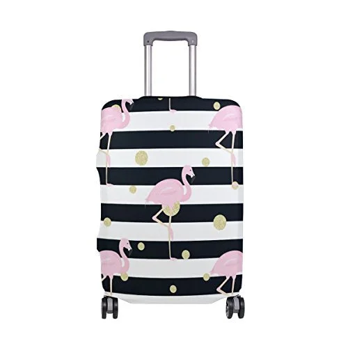 GIOVANIOR Flamingos Gold Polka Dot Stripes Luggage Cover Suitcase Protector Carry On Covers GIOVANIOR Flamingos Gold Polka Dot Stripes Luggage Cover Suitcase Protector Carry On Covers