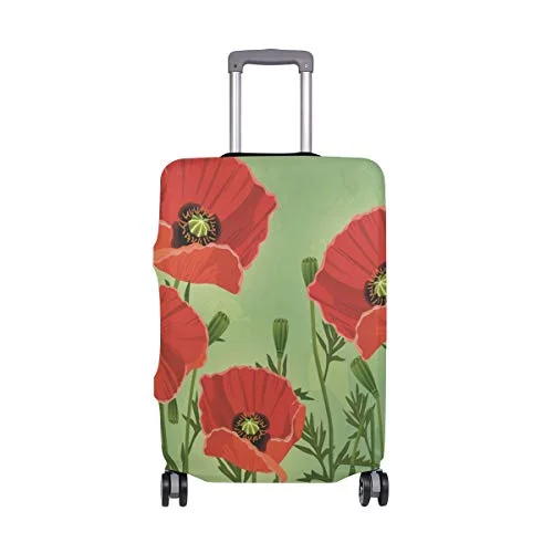 GIOVANIOR Poppies Flowers Green Background Luggage Cover Suitcase Protector Carry On Covers GIOVANIOR Poppies Flowers Green Background Luggage Cover Suitcase Protector Carry On Covers