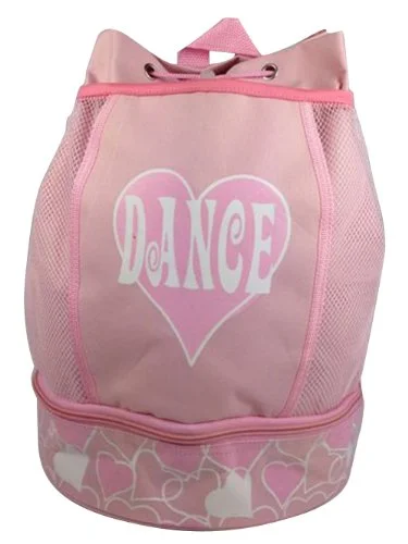Glittered Heart Dance Drawstring Backpack With Netted Side Pockets (Pink Canvas Glittered Dance Glittered Heart Dance Drawstring Backpack With Netted Side Pockets (Pink Canvas Glittered Dance
