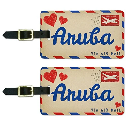 Graphics & More Air Mail Postcard Love for Aruba Luggage Suitcase Carry-on Id Tags, White Graphics & More Air Mail Postcard Love for Aruba Luggage Suitcase Carry-on Id Tags, White