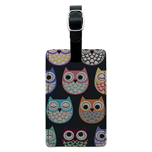 Graphics & More Cute Owl Pattern Leather Luggage Id Tag Suitcase Carry-on, Black