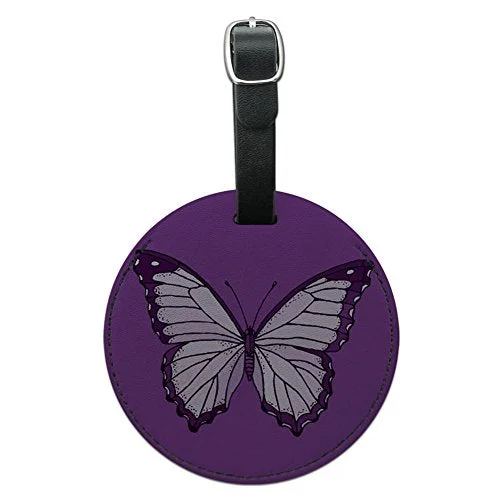 Graphics & More Purple Butterfly Round Leather Luggage Id Tag Suitcase Carry-on, Black Graphics & More Purple Butterfly Round Leather Luggage Id Tag Suitcase Carry-on, Black