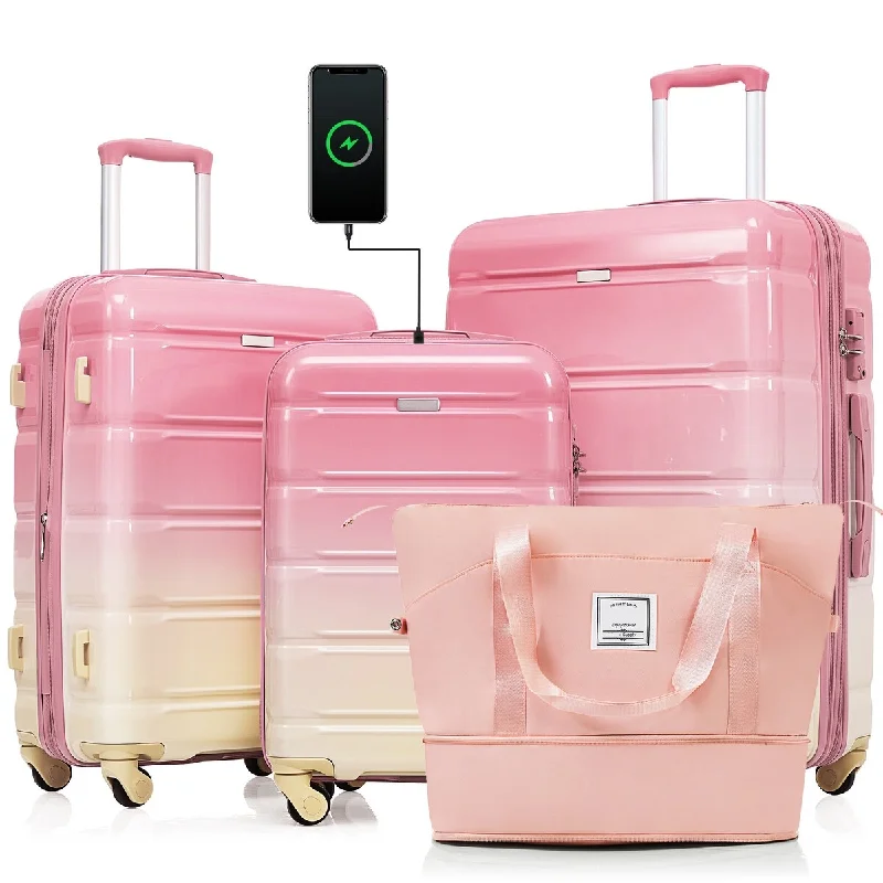 Luggage Sets 4 Piece, 20-inch with USB Port, Expandable ABS Durable Suitcase with Travel Bag, Cup Holder, ABS+PC Hard Shell Luggage Sets 4 Piece, 20-inch with USB Port, Expandable ABS Durable Suitcase with Travel Bag, Cup Holder, ABS+PC Hard Shell