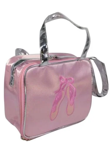 Pink Dance Bag With Embroidered Ballet Shoes And Silver Handles And Trim (Pink With Embroidered Pink Dance Bag With Embroidered Ballet Shoes And Silver Handles And Trim (Pink With Embroidered