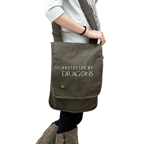 Protected By Dragons Game Of Thrones Inspired 14 Oz. Authentic Pigment-Dyed Canvas Field Bag Tote Protected By Dragons Game Of Thrones Inspired 14 Oz. Authentic Pigment-Dyed Canvas Field Bag Tote