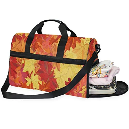 Travel Tote Luggage Weekender Duffle Bag, Autumn Maple Leaves Fall Red Orange Large Canvas shoulder Travel Tote Luggage Weekender Duffle Bag, Autumn Maple Leaves Fall Red Orange Large Canvas shoulder