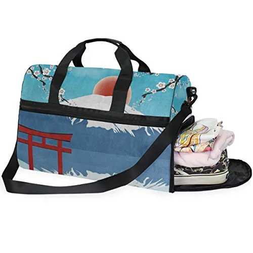 Travel Tote Luggage Weekender Duffle Bag, Cherry Blossom Mountain Fuji Japanese Sun Large Canvas Travel Tote Luggage Weekender Duffle Bag, Cherry Blossom Mountain Fuji Japanese Sun Large Canvas