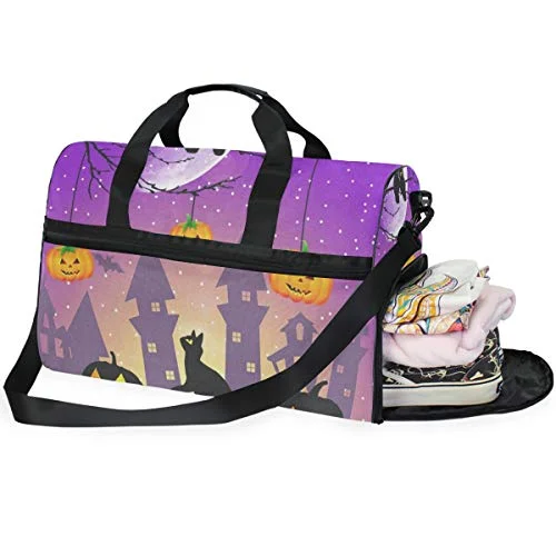 Travel Tote Luggage Weekender Duffle Bag, Halloween Pumpkin Owl Black Cat Large Canvas shoulder bag Travel Tote Luggage Weekender Duffle Bag, Halloween Pumpkin Owl Black Cat Large Canvas shoulder bag