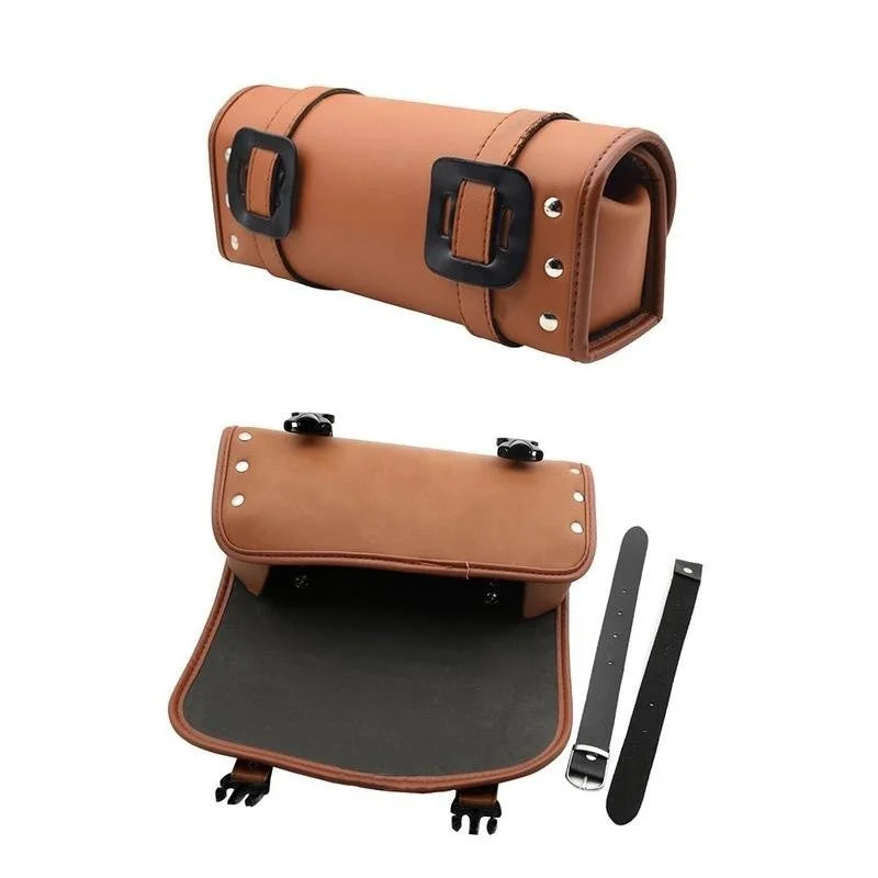 Universal Motorcycle Tool Saddle Bag Leather Luggage Handle Bar Round Barrel Storage Pouch Universal Motorcycle Tool Saddle Bag Leather Luggage Handle Bar Round Barrel Storage Pouch