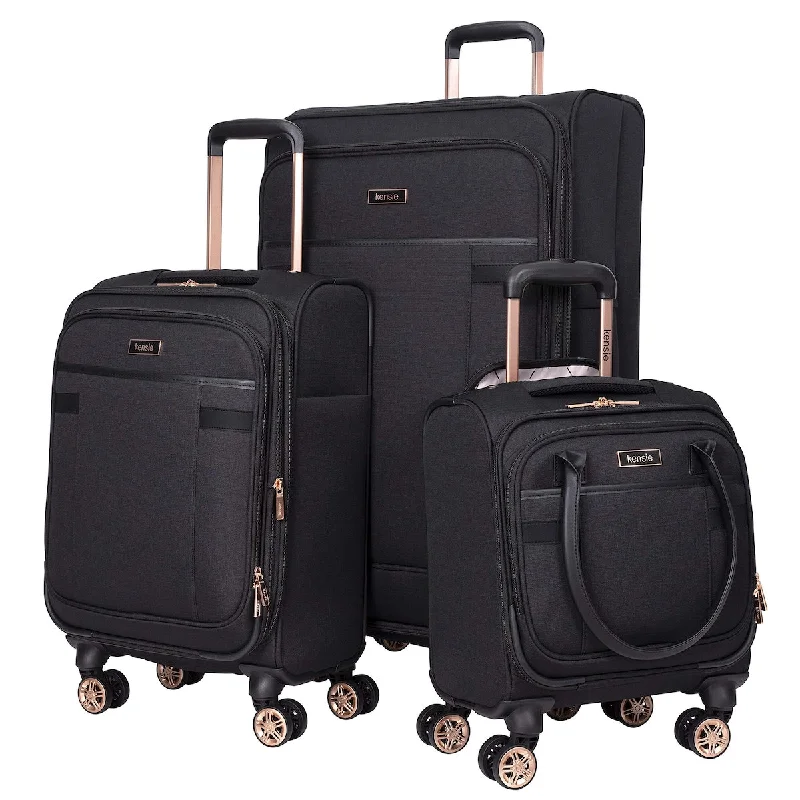 Women's Hudson Softside 3-Piece Spinner Luggage Set, Black with Rose Gold, (16/20/28)