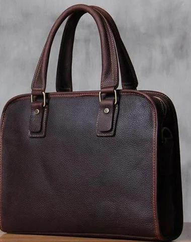 Genuine Leather Mens Coffee Briefcase Shoulder Bag Work Bag Laptop Bag Business Bag for Men