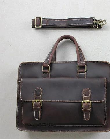 Handmade leather men Briefcase messenger dark coffee shoulder bag vintage bag