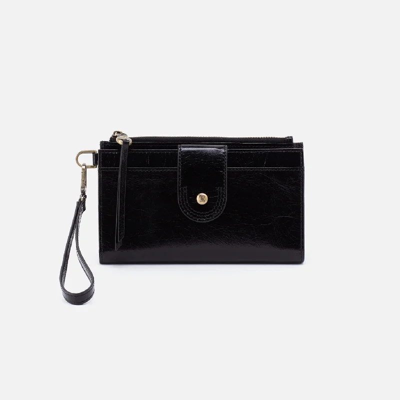 Eco-friendly money clips made from sustainable materialsEco-friendly money clips made from sustainable materialsKali Phone Wallet in Polished Leather - Black