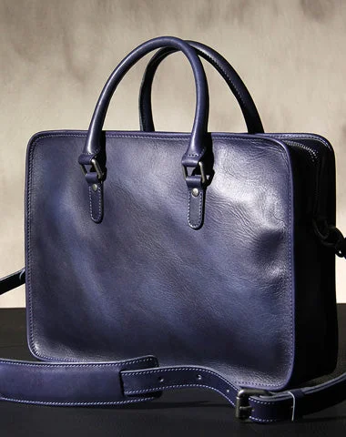 Leather Mens Blue Briefcase Shoulder Bag Handbag Work Bag Laptop Bag for Men