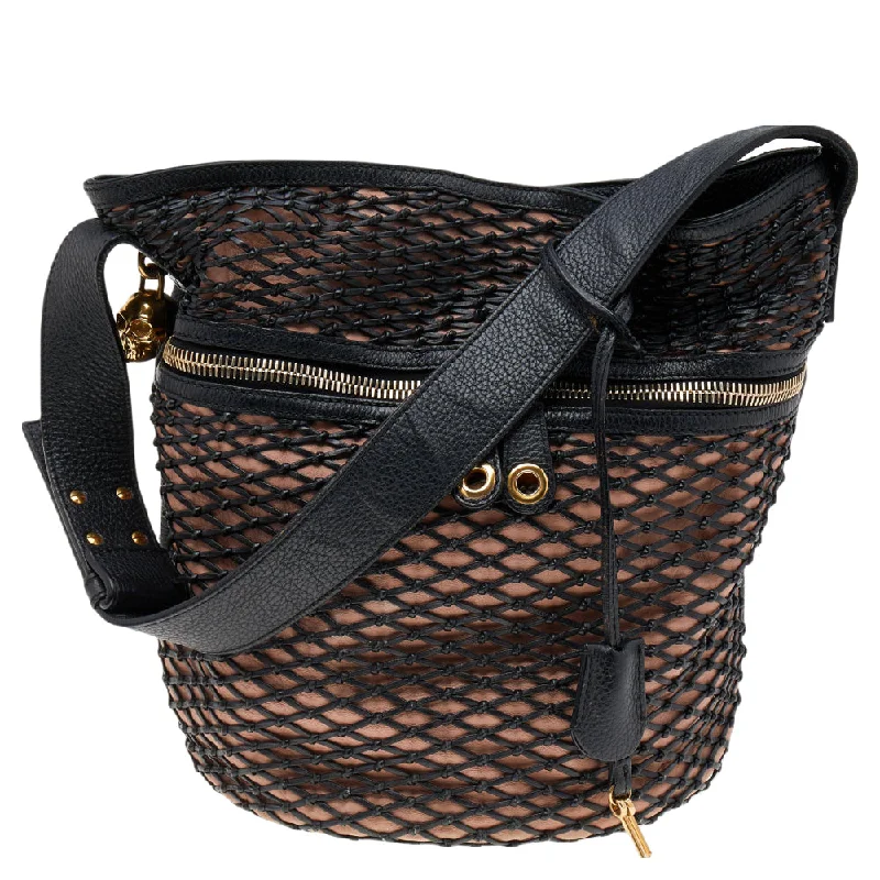 Alexander Mcqueen /peach Woven Detail Leather Skull Bucket Bag