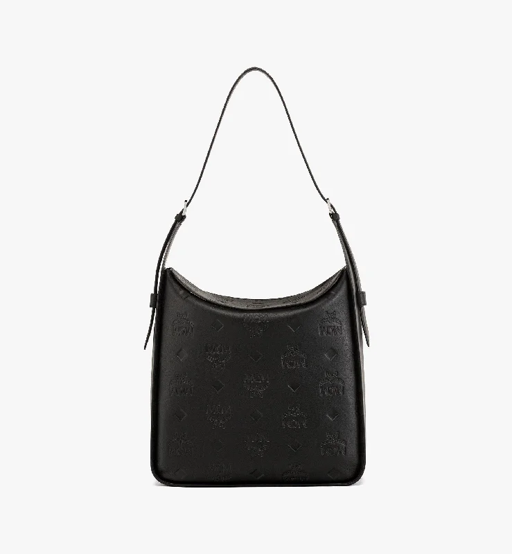 Aren Flap Hobo Bag in Embossed Monogram Leather