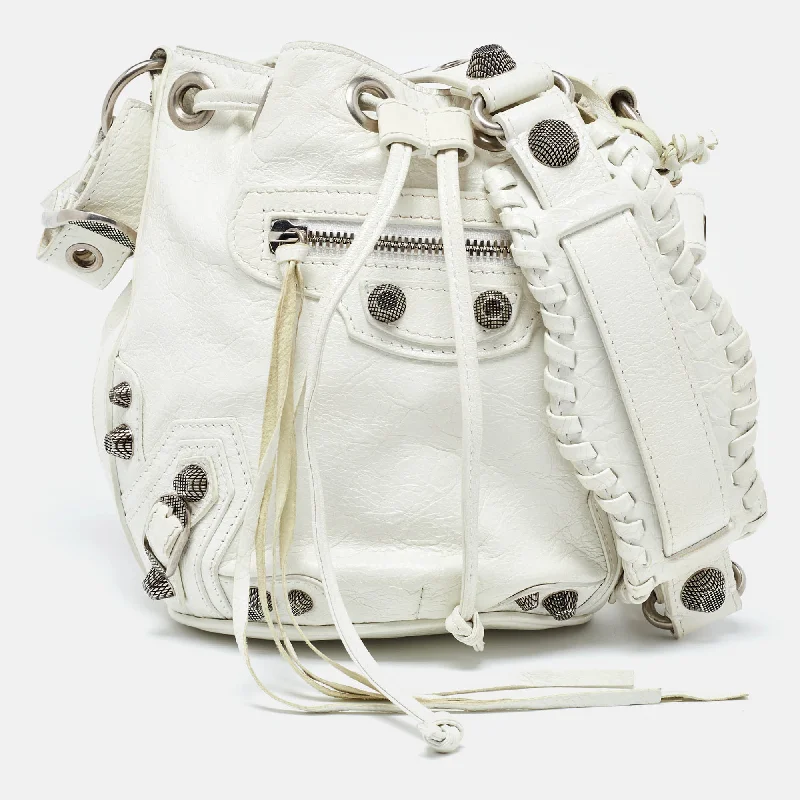 Balenciaga White Leather Xs Le Cagole Bucket Bag