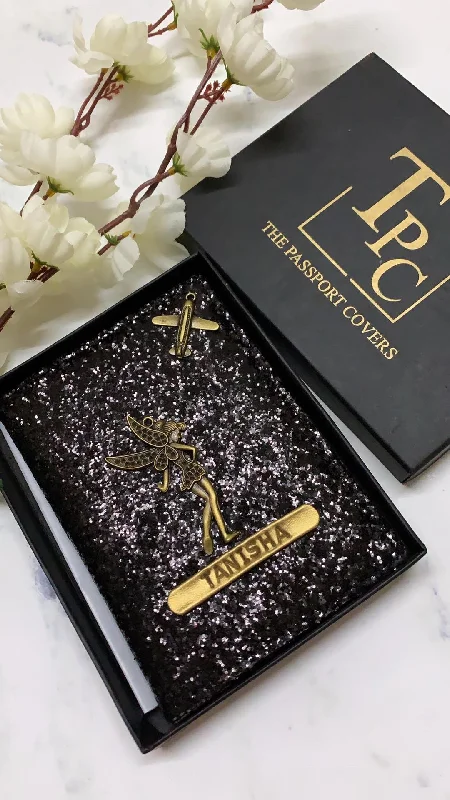 Embroidered Silk Passport Covers & Wallets with Gold Thread for Special OccasionsPersonalised Black Glitter Passport Cover Embroidered Silk Passport Covers & Wallets with Gold Thread for Special OccasionsPersonalised Black Glitter Passport Cover