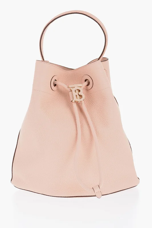 Burberry Grained Leather Bucket Bag With Tb Application