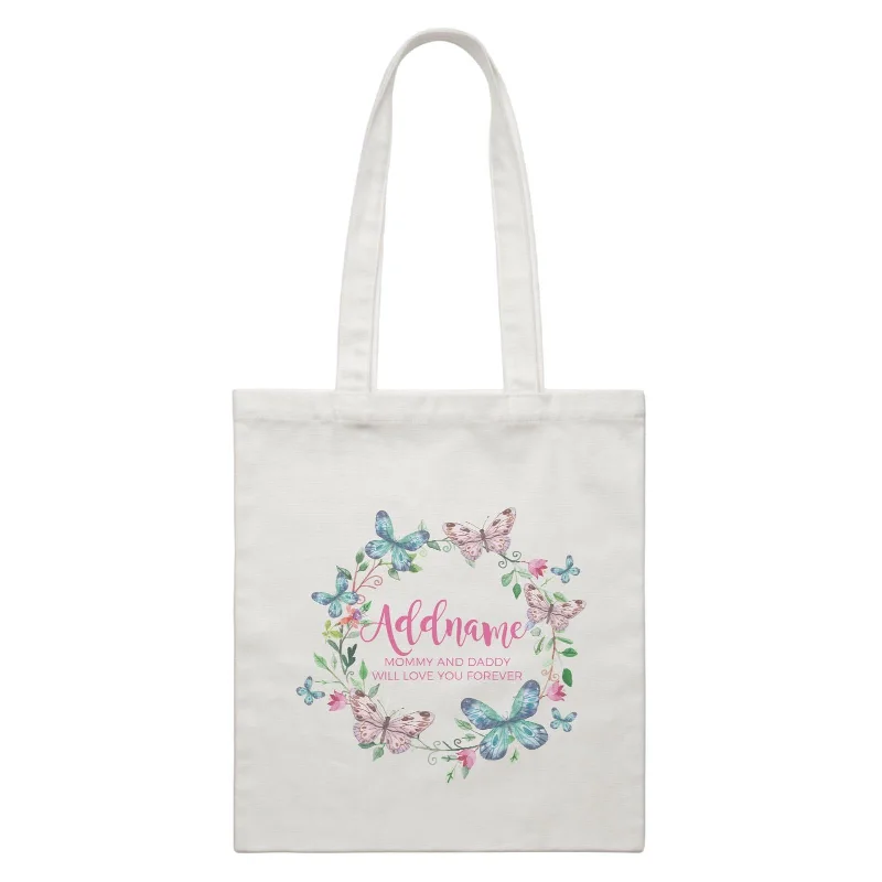Colourful Butterflies Wreath Personalizable with Name and Text White Canvas Bag