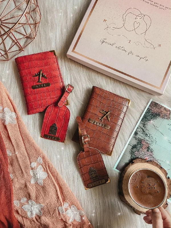 Beaded Passport Covers & Wallets with Bohemian Vibe for Festival GoersCouple Passport Cover & Luggage Tag - Cherry Red and Brown Beaded Passport Covers & Wallets with Bohemian Vibe for Festival GoersCouple Passport Cover & Luggage Tag - Cherry Red and Brown