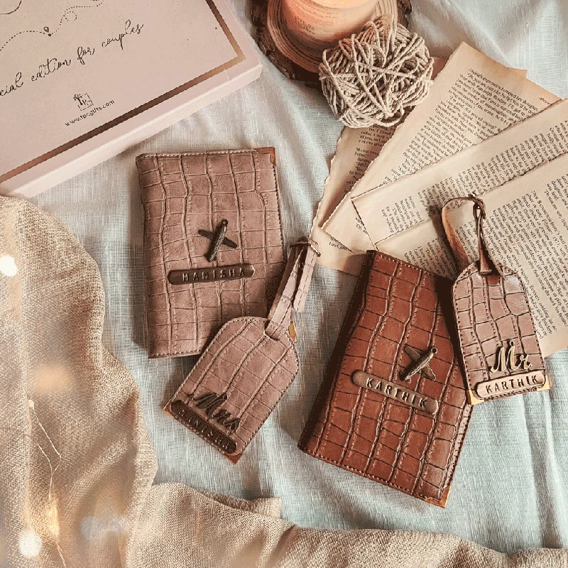 Antique Copper Passport Covers & Wallets with Intricate Engravings for CollectorsCouple Passport Cover & Luggage Tag - Onion Pink and Caramel Brown Antique Copper Passport Covers & Wallets with Intricate Engravings for CollectorsCouple Passport Cover & Luggage Tag - Onion Pink and Caramel Brown