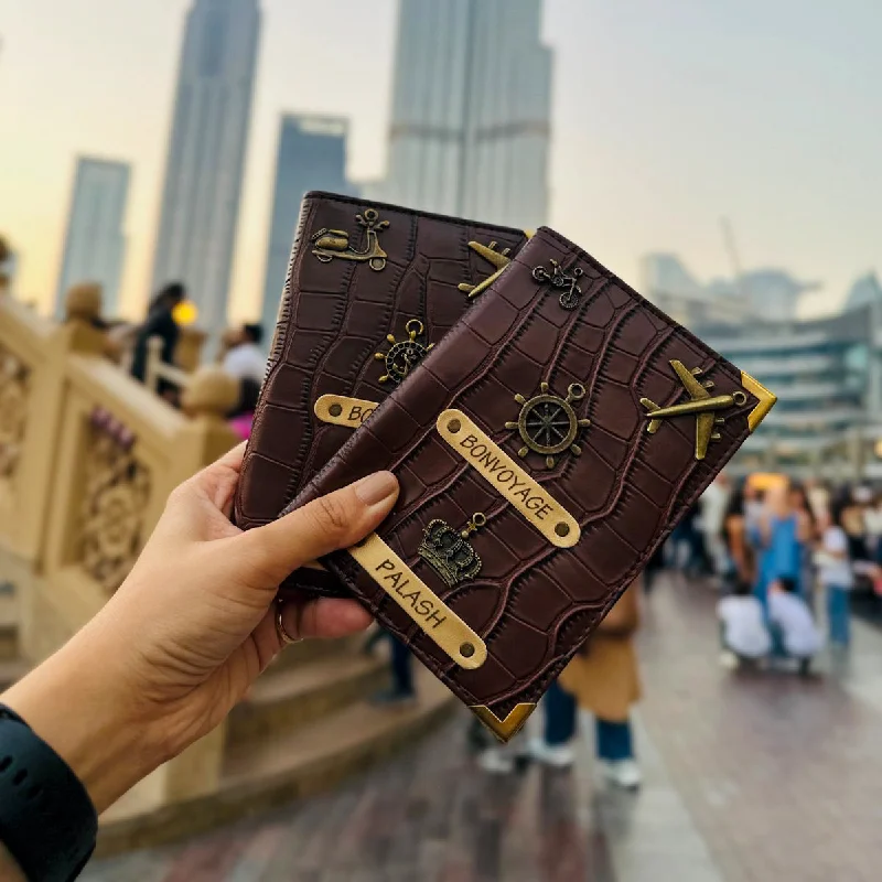 Embroidered Silk Passport Covers & Wallets with Gold Thread for Special OccasionsCouple Premium Passport Cover - Elegant Browns Big Croco Embroidered Silk Passport Covers & Wallets with Gold Thread for Special OccasionsCouple Premium Passport Cover - Elegant Browns Big Croco
