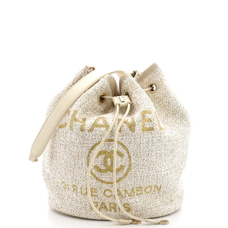 Deauville Drawstring Bucket Bag Raffia with Glitter Detail Medium
