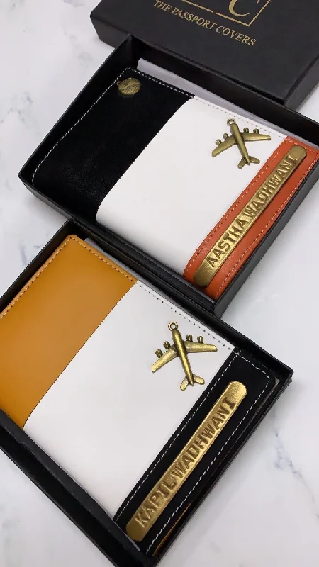 Laser-Cut Metal Passport Covers & Wallets with Geometric Designs for Tech-SavvyPersonalised Couple Three Tone Passport Cover