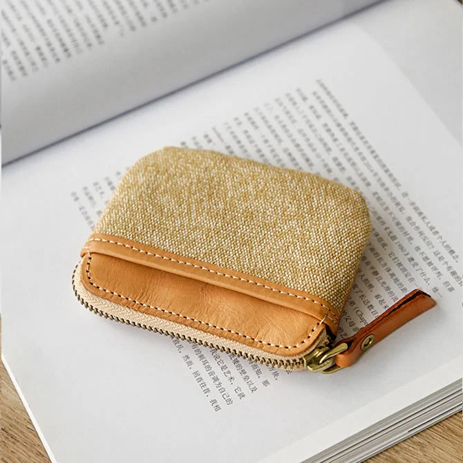 Ladies Canvas And Leather Small Coin Purse Wallet Coin Purse And Card Holder