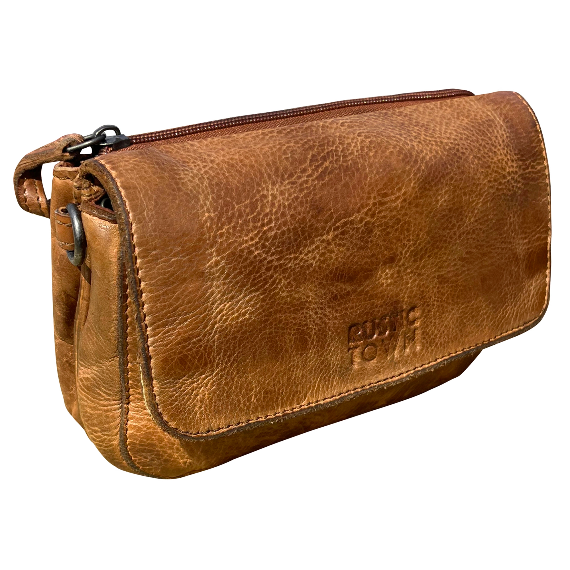 Leather Wallet Travel Purse Waist Bag for Women, Cognac