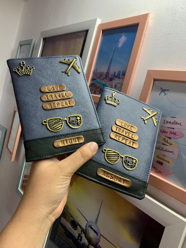 Glittery Sequined Passport Covers & Wallets for Party LoversPersonalised Couple Blue & Black Dual Tone Passport Cover Glittery Sequined Passport Covers & Wallets for Party LoversPersonalised Couple Blue & Black Dual Tone Passport Cover