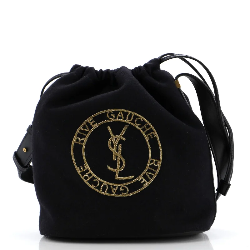 Rive Gauche Drawstring Bucket Bag Embroidered Wool