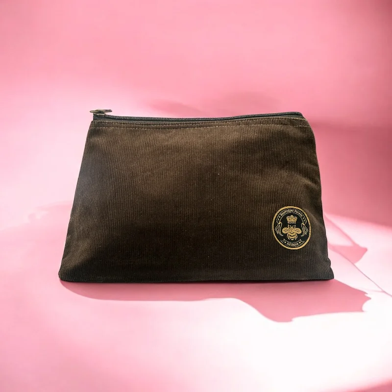 THE PANDA BROWN CORDUROY Large Toiletry + Makeup Bag