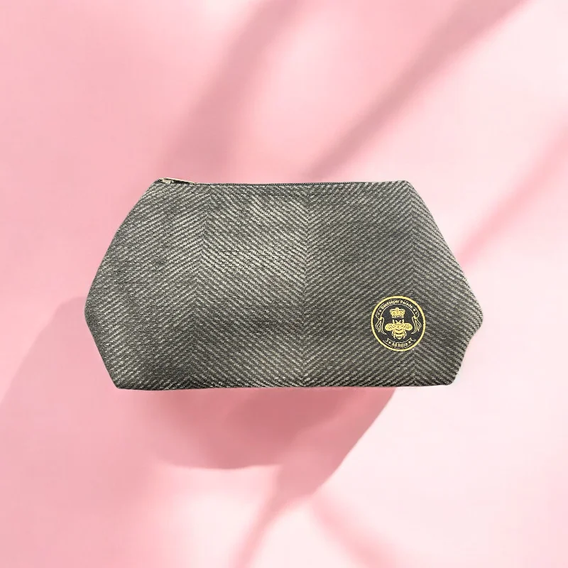The Grey Herringbone 🦴 Large Toiletry + Makeup Bag