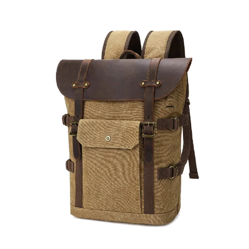 Rugged Crazy Horse Leather & Canvas Laptop Backpack - Fits 15.6" Laptop 22L